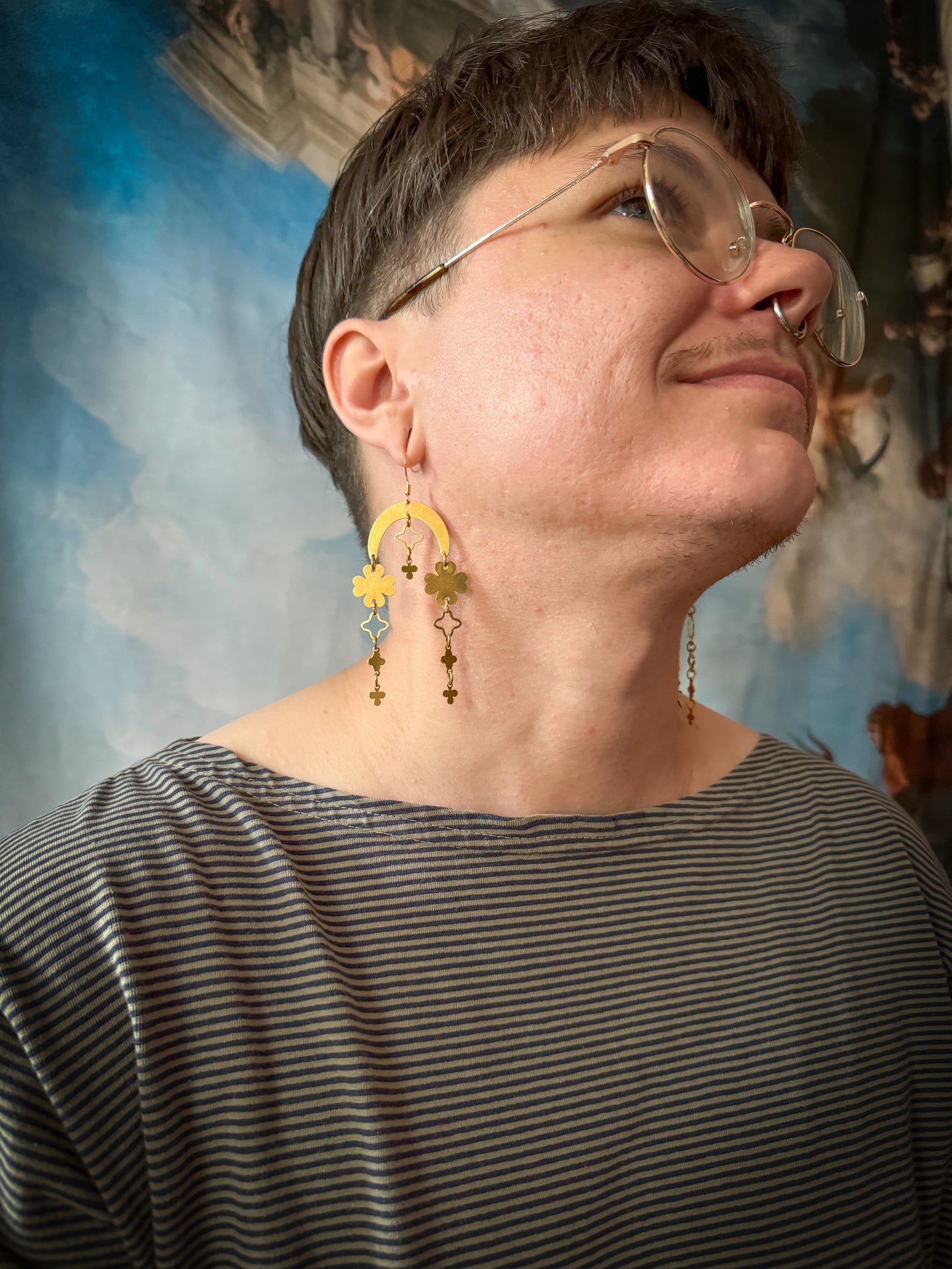 Brass Clover Stack Earrings