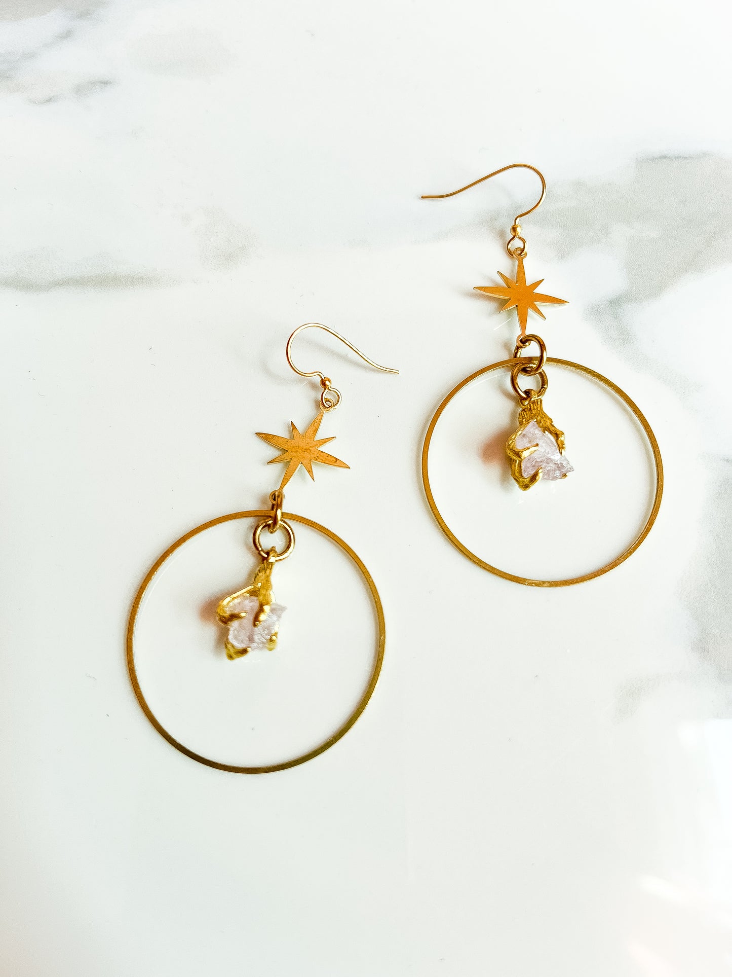 Brass Claw Clasped Amethyst Star and Circle Earrings