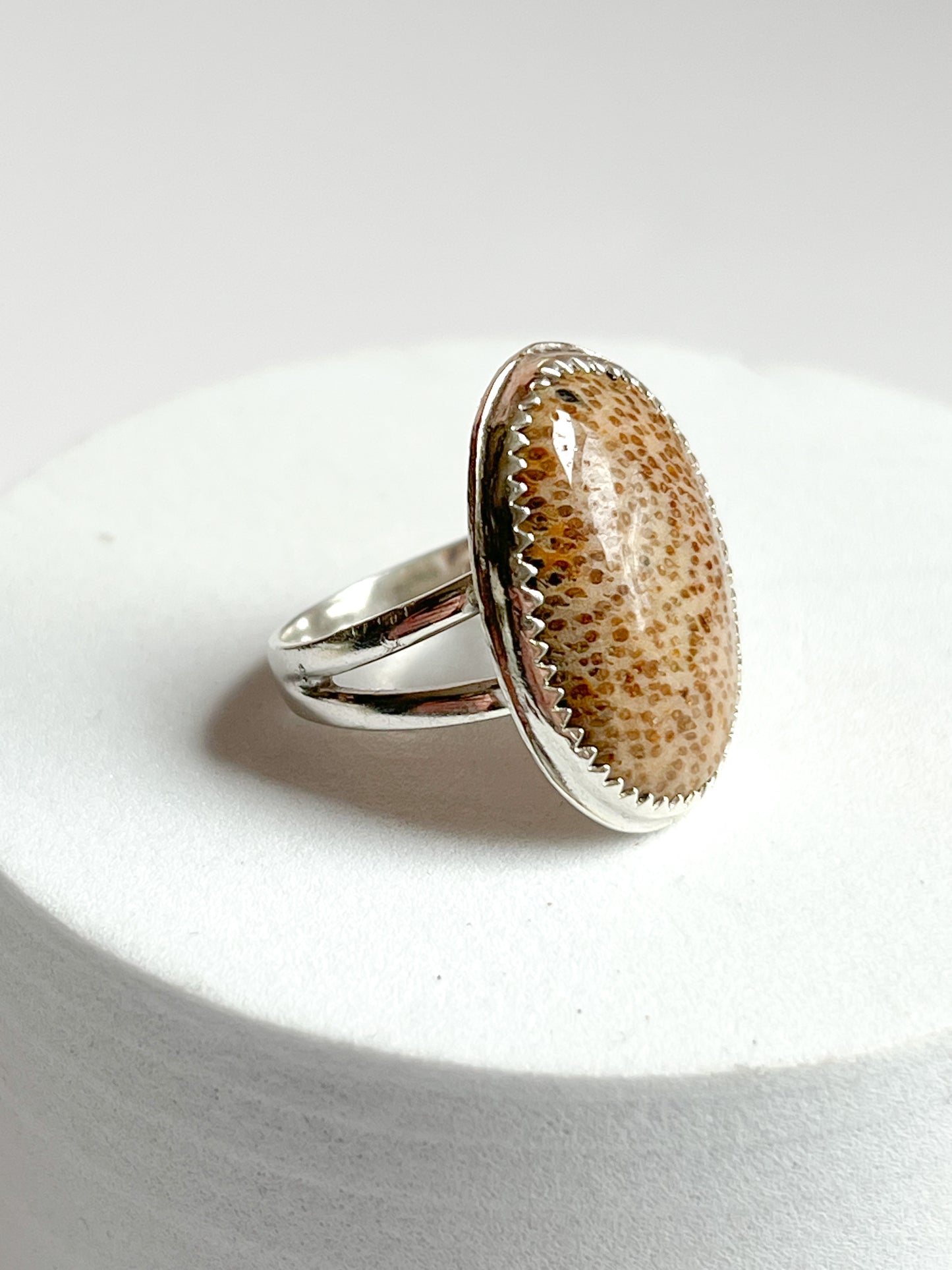 Split Band Sterling Silver Ring With Fossilized Palm