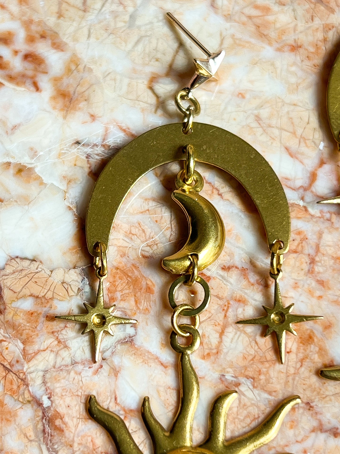 Brass Moon Sun and Star Earrings