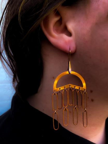 Rose Gold Plated Oversize Fringe Chandelier Earrings