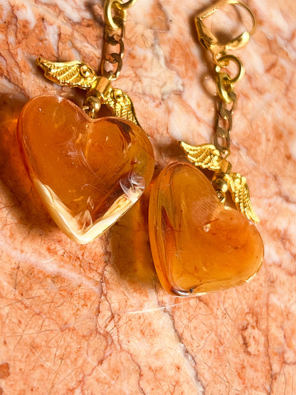 Brass and Deadstock Faux Tortoise Heart Bauble Earrings