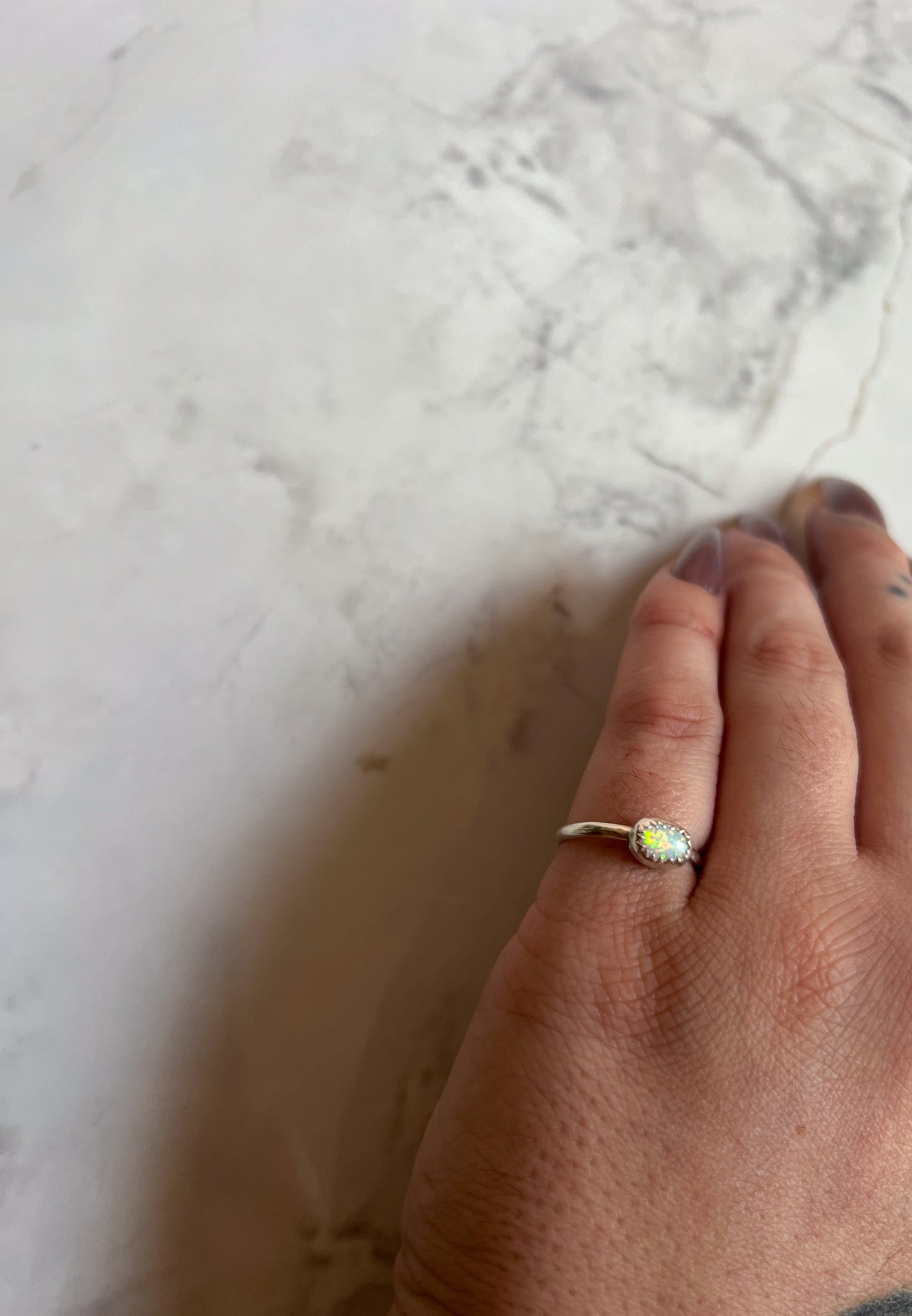 Sterling Silver Ring with lab grown opal