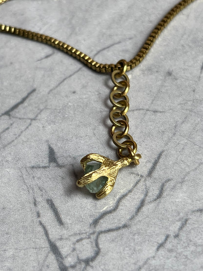 Brass Claw Clasped Aquamarine with Cube Chain