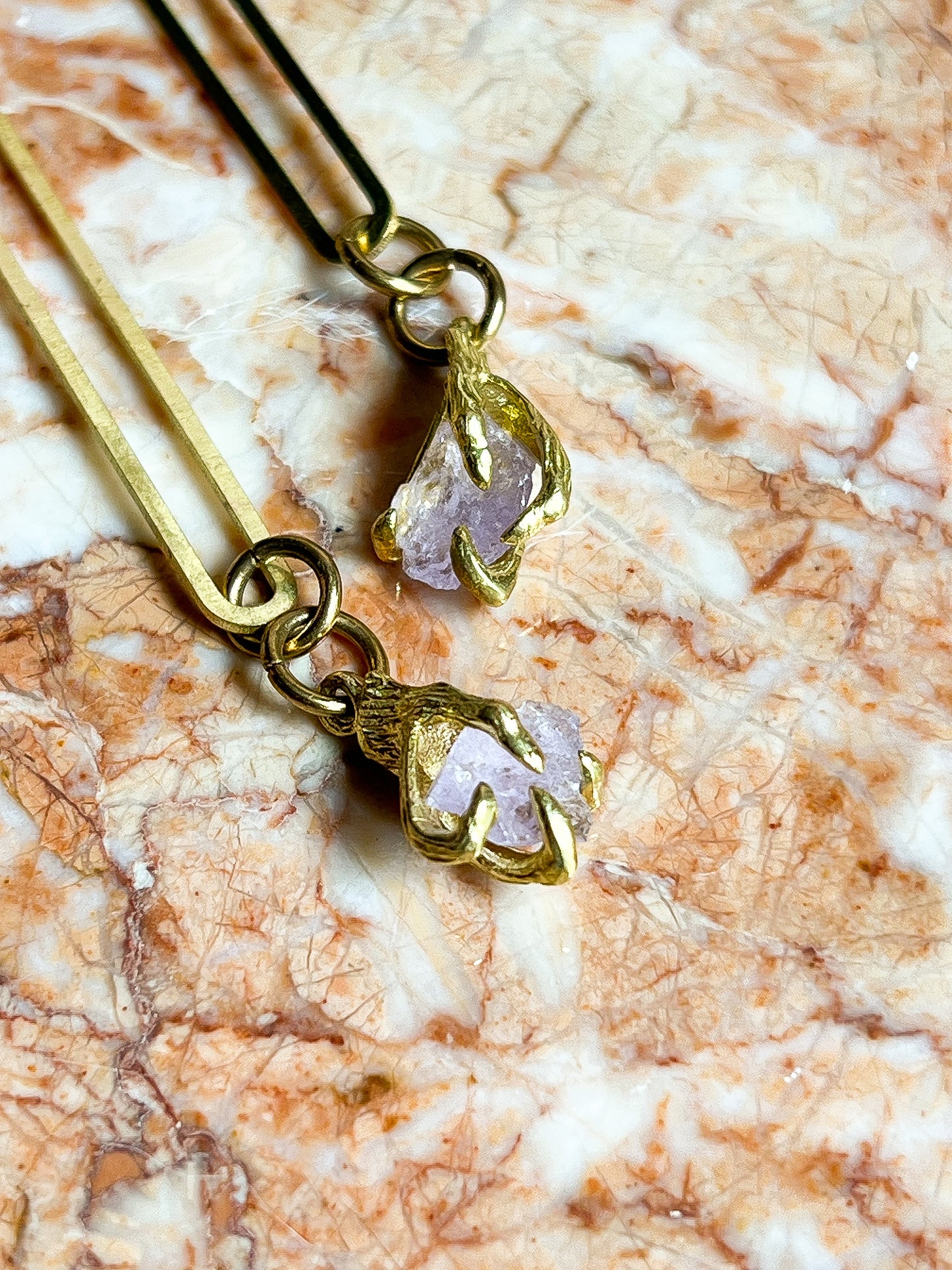 Brass Claw Clasped Amethyst Earrings