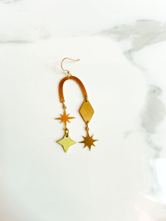 Brass Stars and Diamonds SINGLE earring