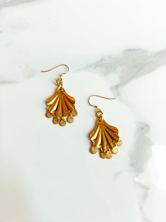 Brass Shell Fringed Shell Earrings