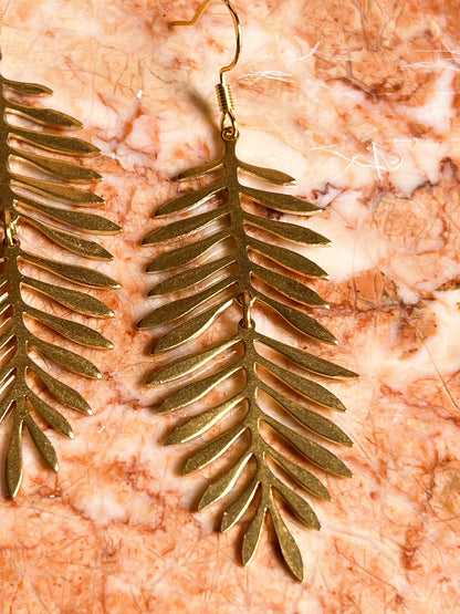 Brass Abstract Fern Earrings