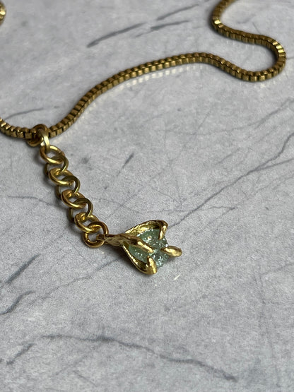 Brass Claw Clasped Aquamarine with Cube Chain