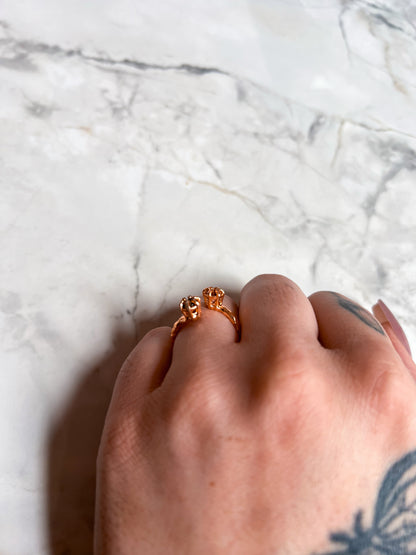 Rose Gold Plated Hammered Brass Open Ring with Peridot and Carnelian