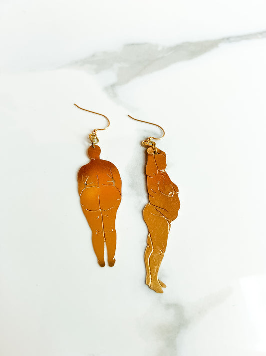 Brass Hand Engraved Missmatched Nude Figure Earrings