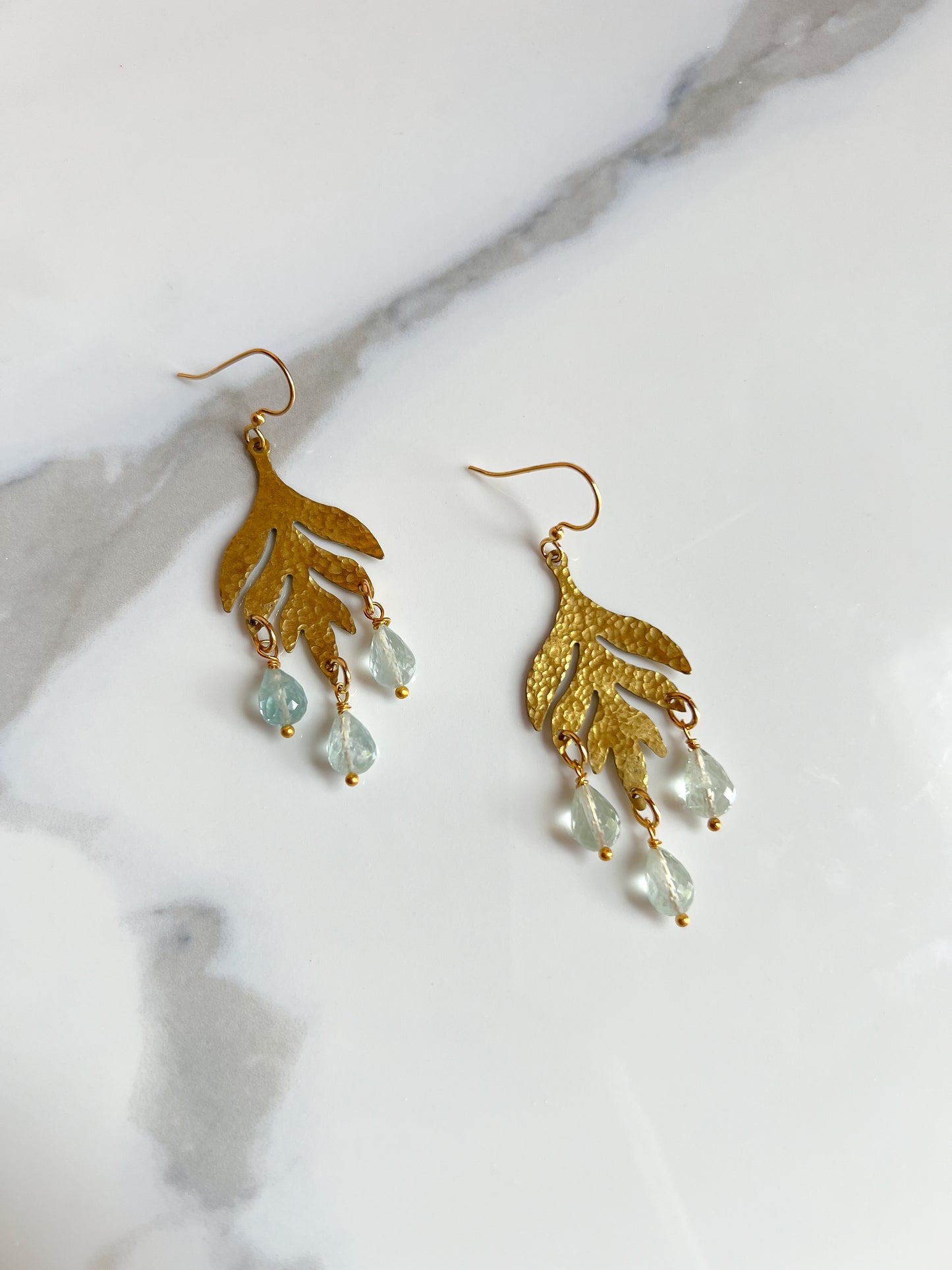 Mugwart Leaf Cutout With Carved Aquamarine Rain Drops