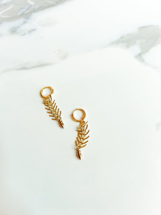 Brass Fishbone Fringe Mini Hoop Earrings with Spike