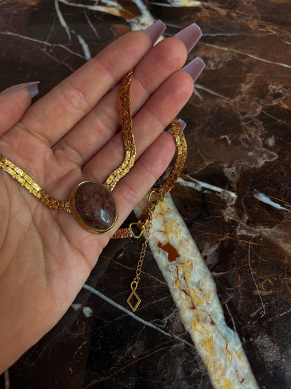 Red Aventurine Vintage Copper and Brass Chain V shaped Necklace