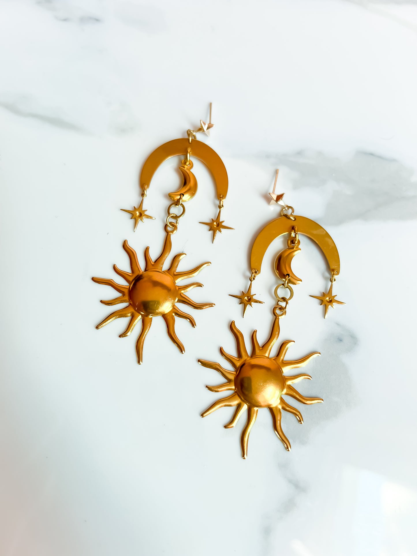 Brass Moon Sun and Star Earrings