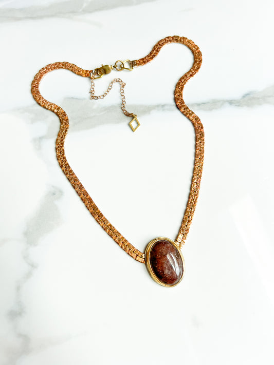 Red Aventurine Vintage Copper and Brass Chain V shaped Necklace