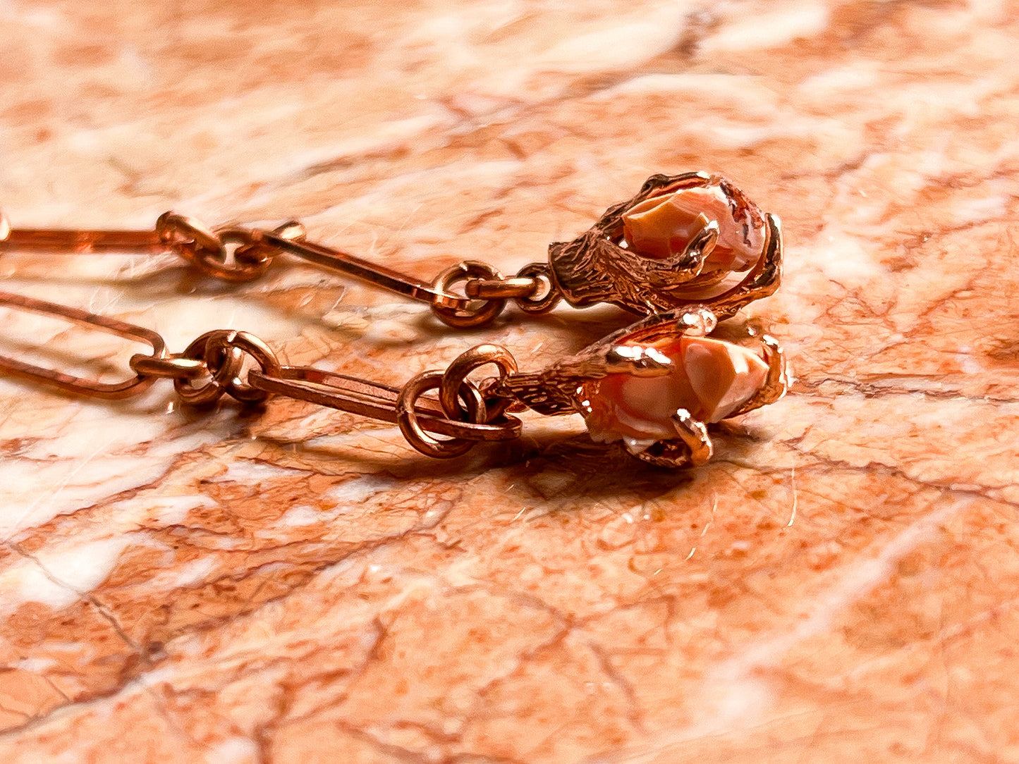 Rose Gold Plated Claw Clasped Fire Opal Earrings