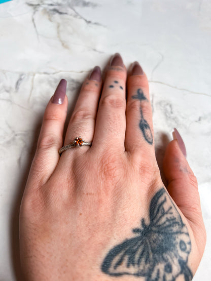 Silver Plated Hammered Brass Open Ring with Carnelian