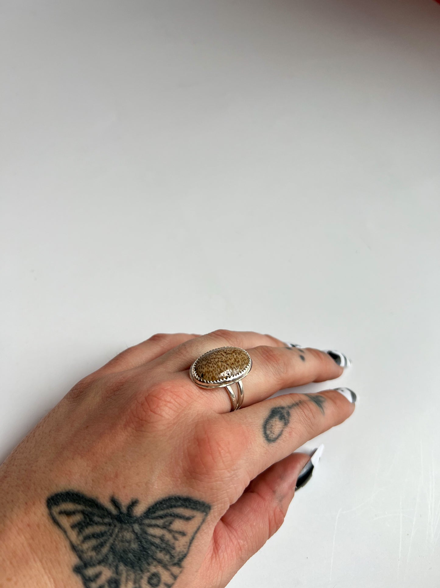 Split Band Sterling Silver Ring With Fossilized Palm