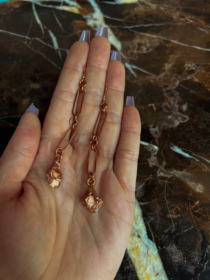 Rose Gold Plated Claw Clasped Fire Opal Earrings