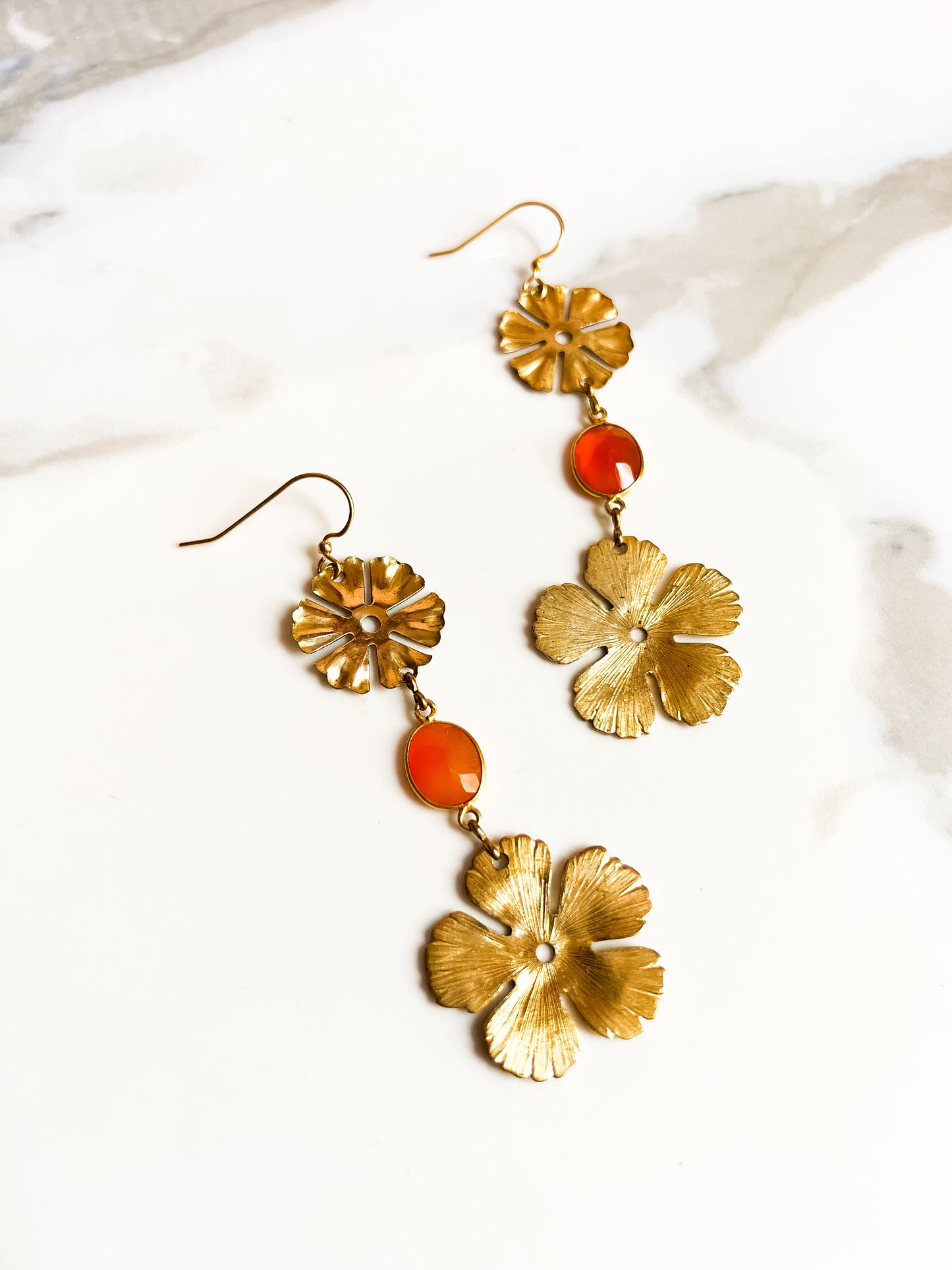 Carnelian Vintage Flower Stacked Earrings