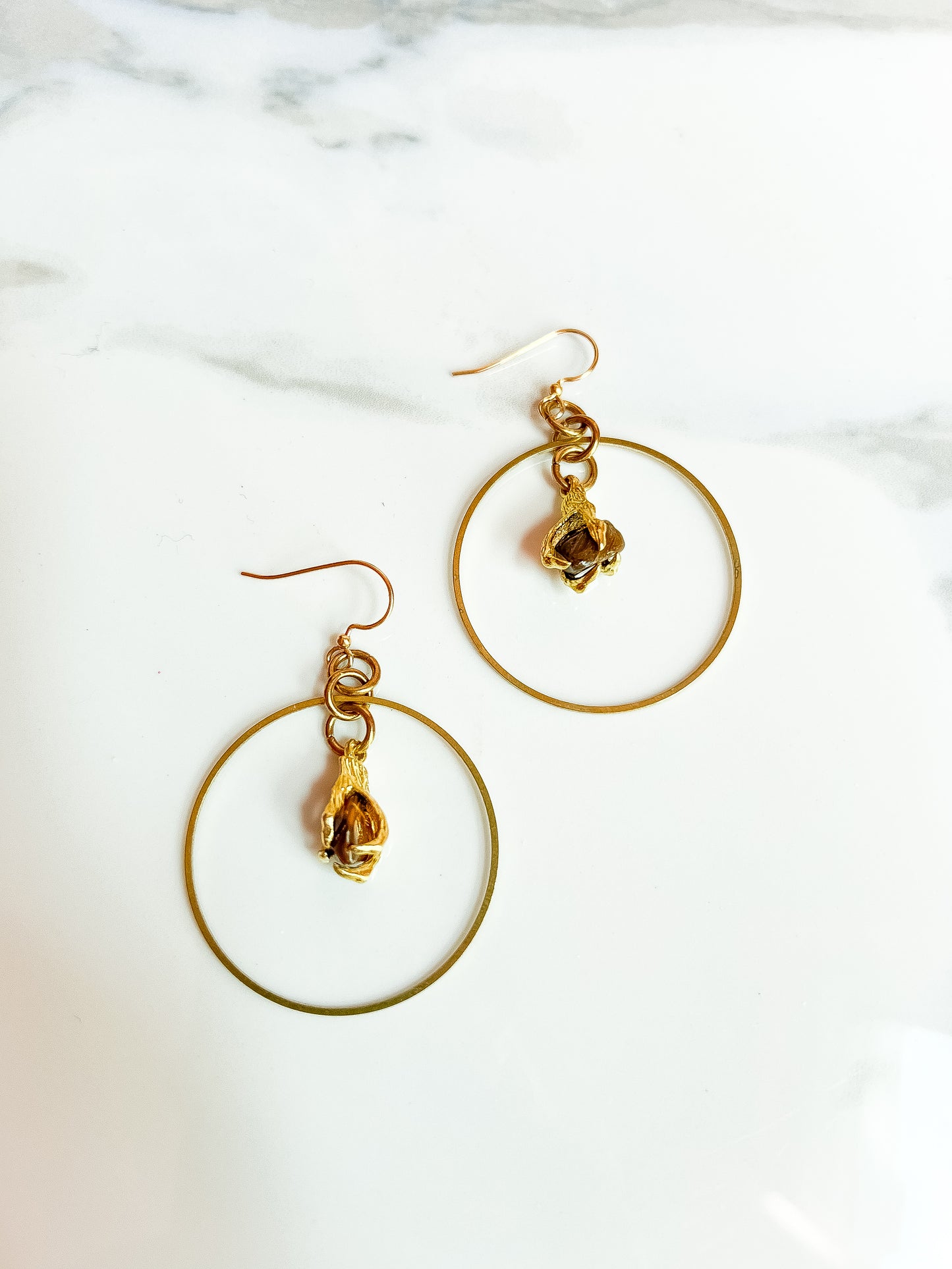 Brass Claw Clasped Tigers Eye Earrings