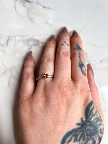 Silver Plated Hammered Brass Open Ring with Carnelian