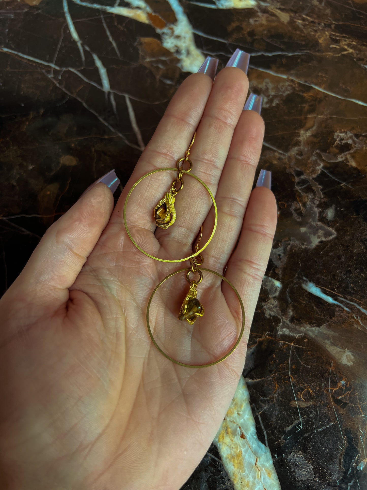 Brass Claw Clasped Tigers Eye Earrings