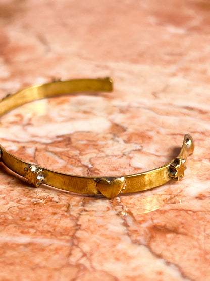 Brass Star and Heart Studded Bracelet