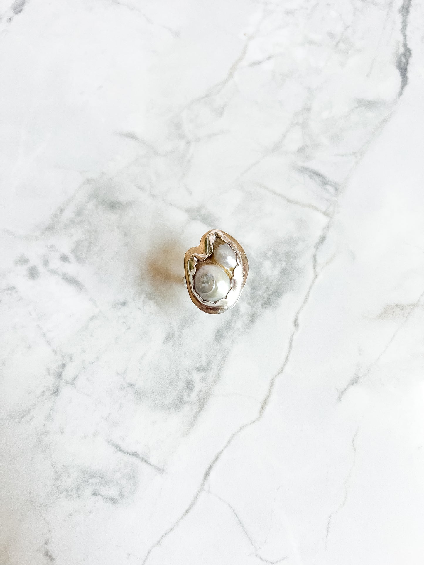 Sterling Silver Ring with scallop set Blister Pearl cluster