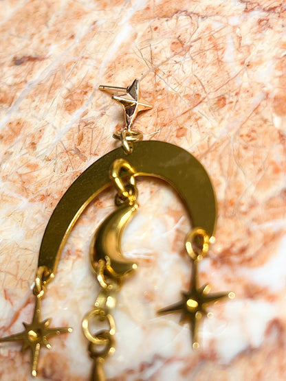 Brass Moon Sun and Star Earrings