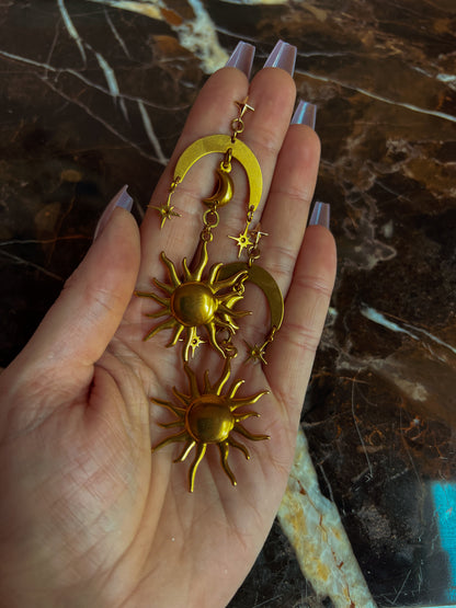 Brass Moon Sun and Star Earrings