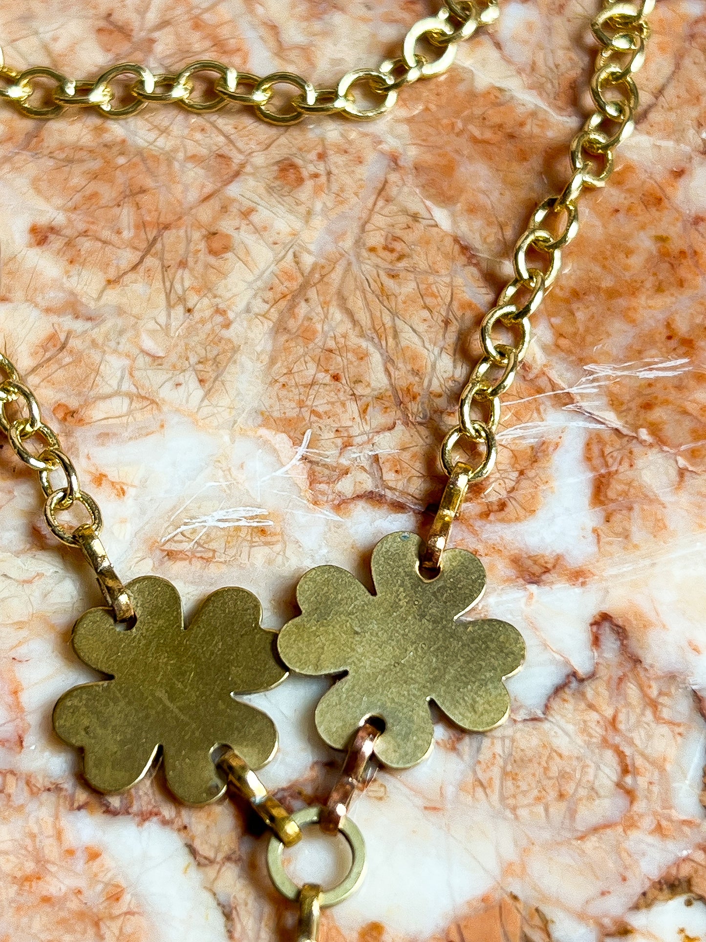 Brass Four Leaf Clover Claw Clasped Amazonite Necklace