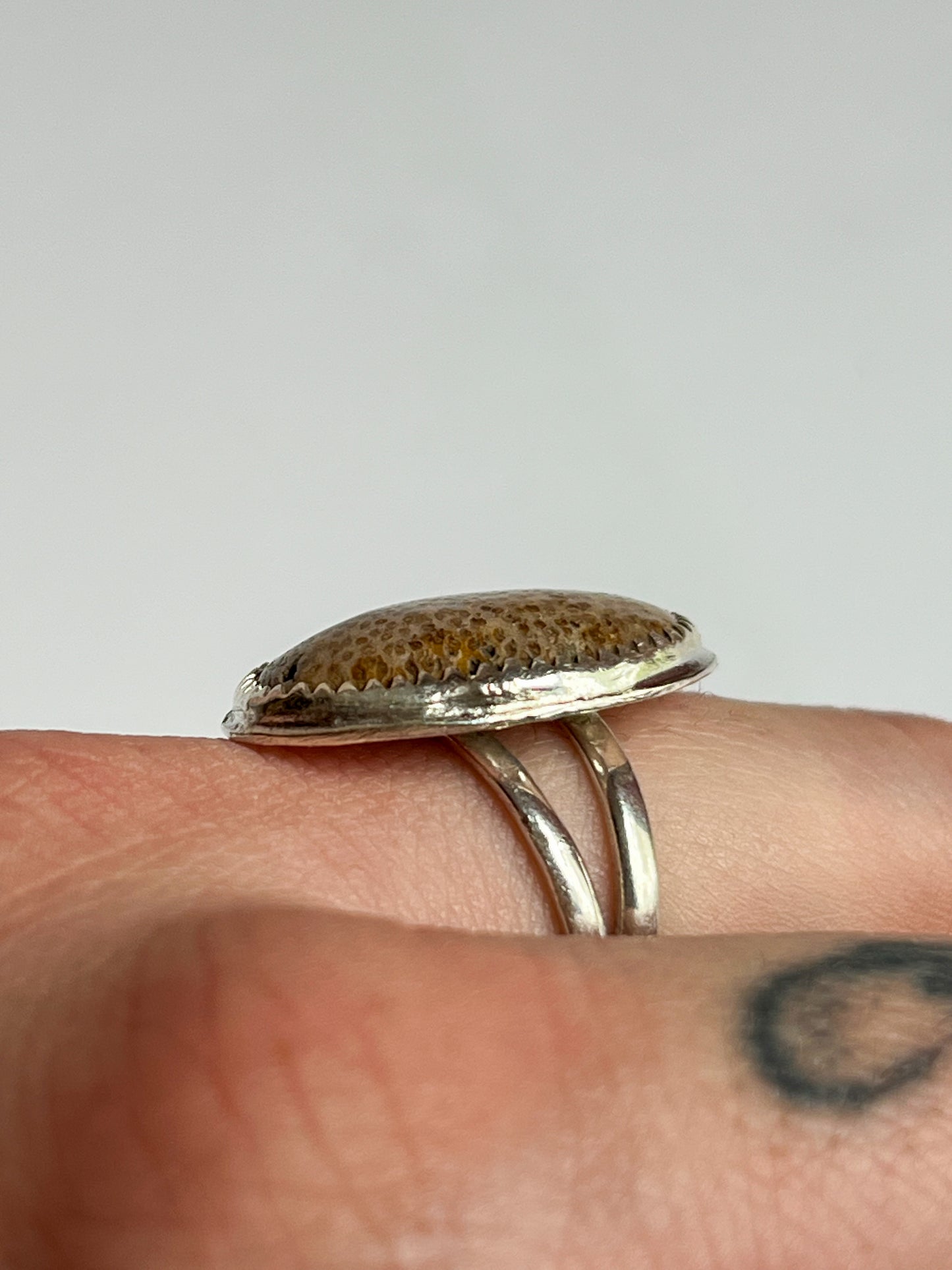 Split Band Sterling Silver Ring With Fossilized Palm