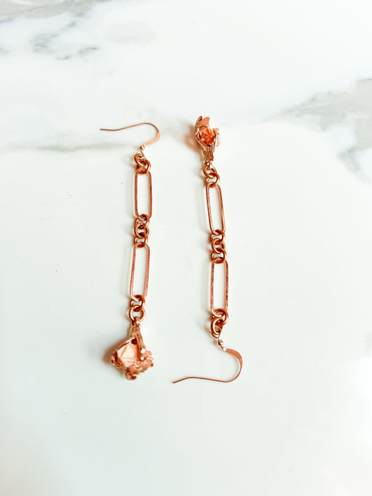 Rose Gold Plated Claw Clasped Fire Opal Earrings