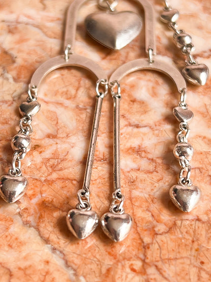 Silver Plated Brass and Vintage Pewter Heart Collage Earrings