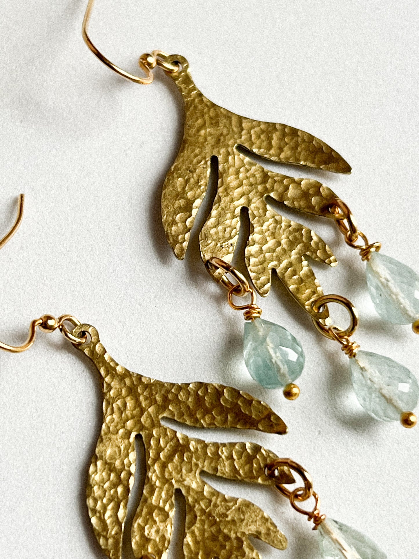 Mugwart Leaf Cutout With Carved Aquamarine Rain Drops