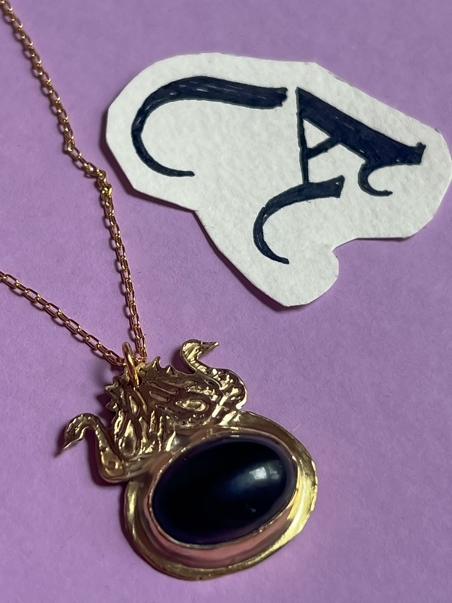 Etched Brass Twin Swan amulet necklace