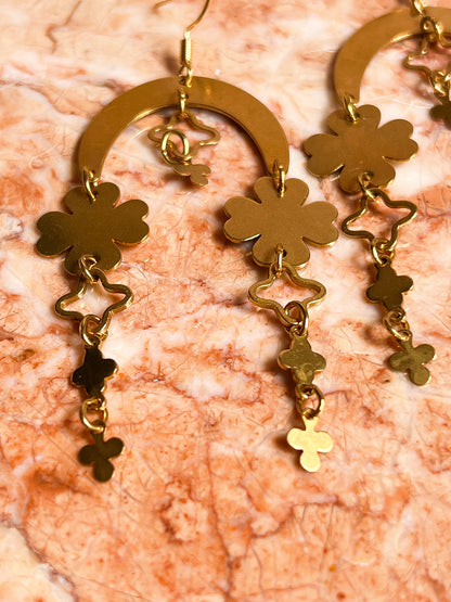 Brass Clover Stack Earrings