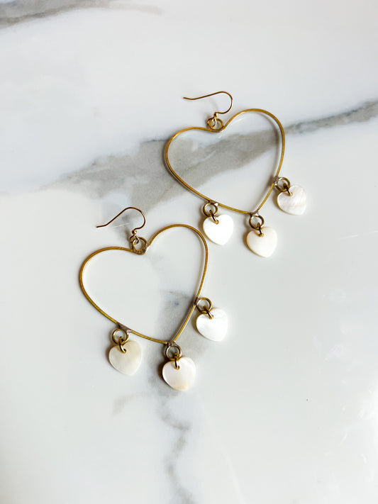 Mother of pearl brass heart earrings