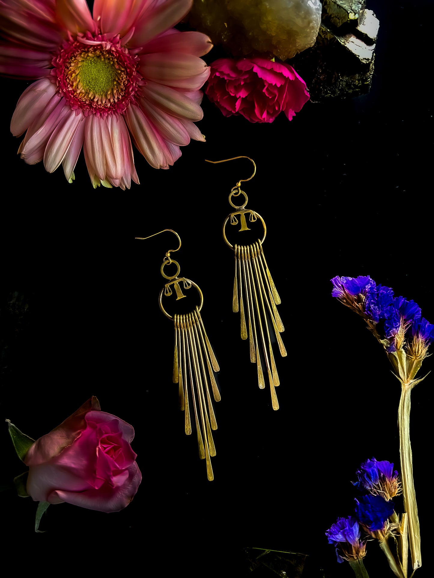 Libra Brass Fringe Earrings