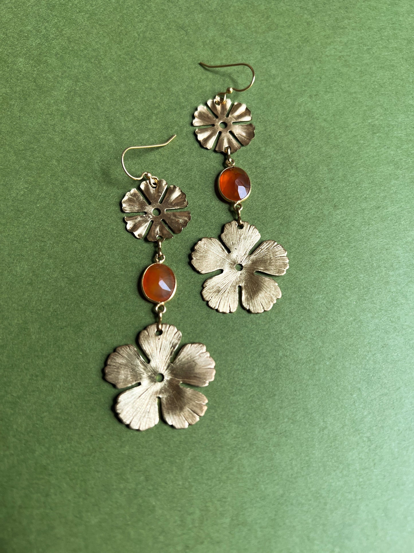 Carnelian Vintage Flower Stacked Earrings