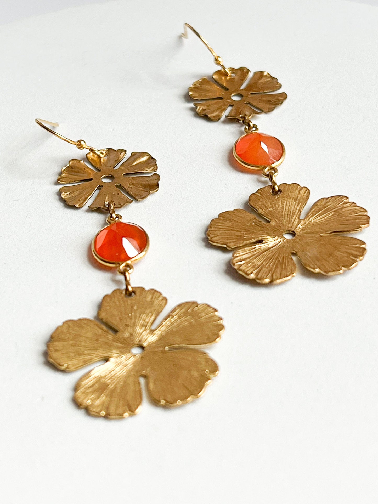 Carnelian Vintage Flower Stacked Earrings