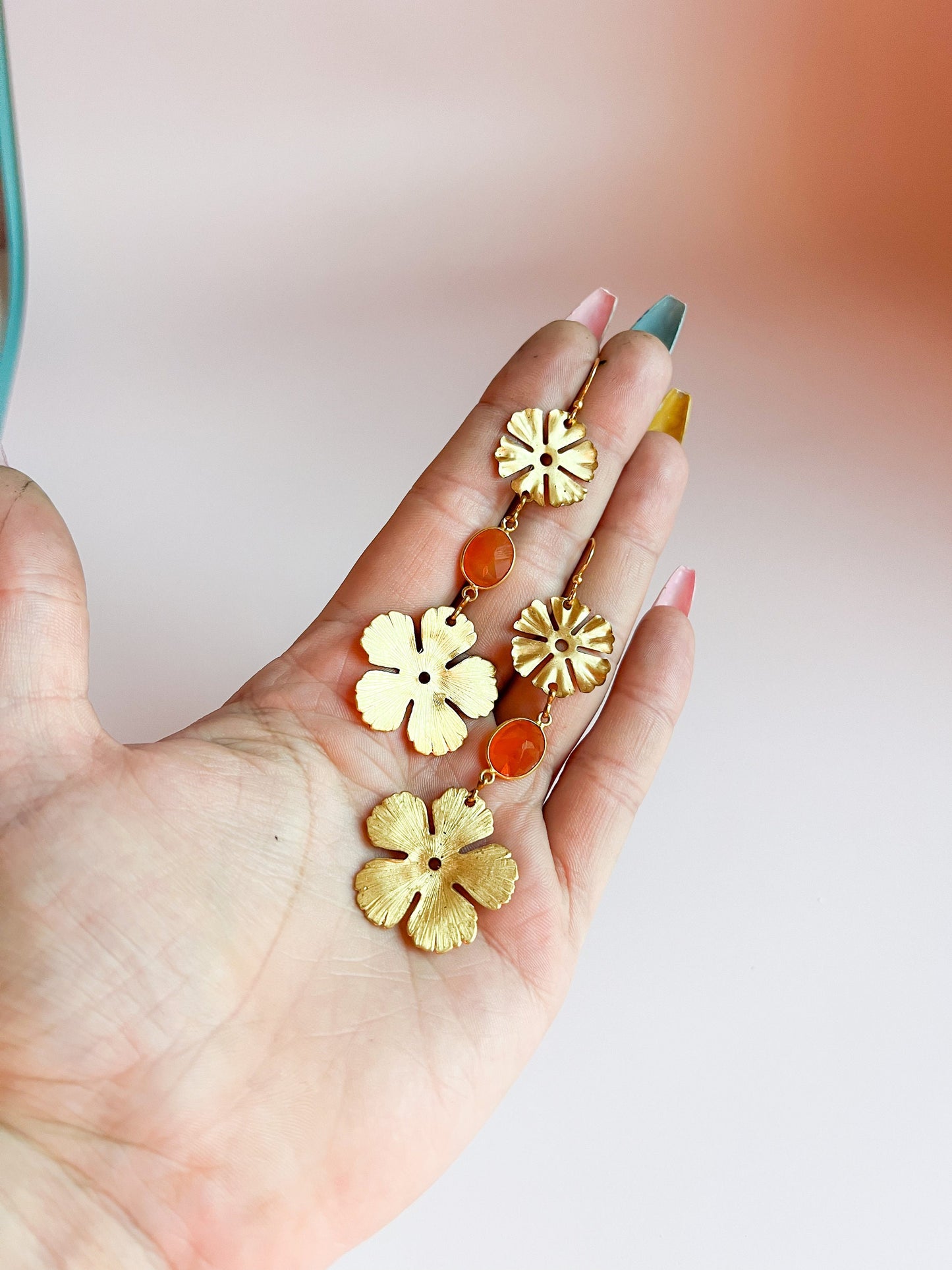 Carnelian Vintage Flower Stacked Earrings