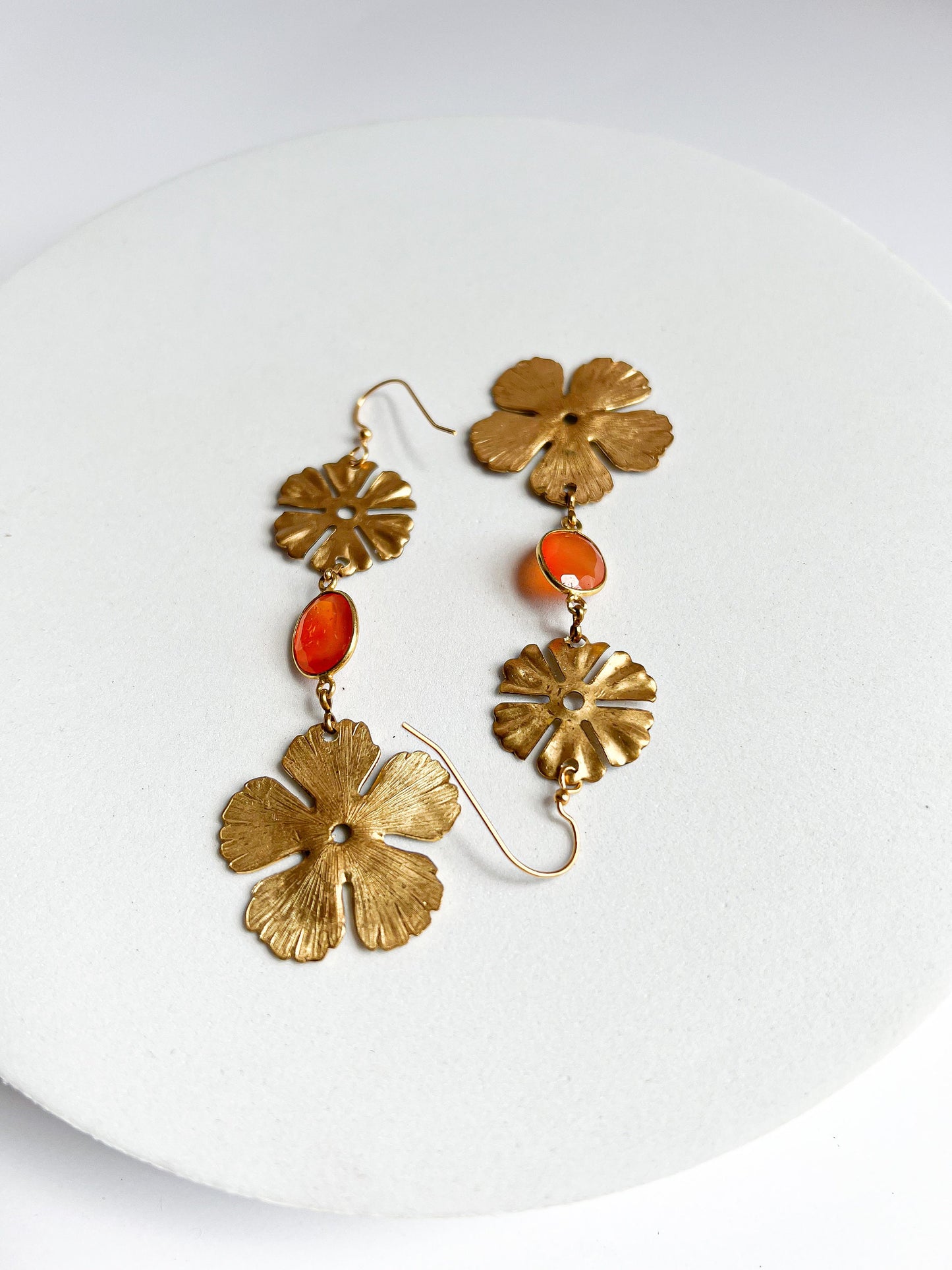 Carnelian Vintage Flower Stacked Earrings