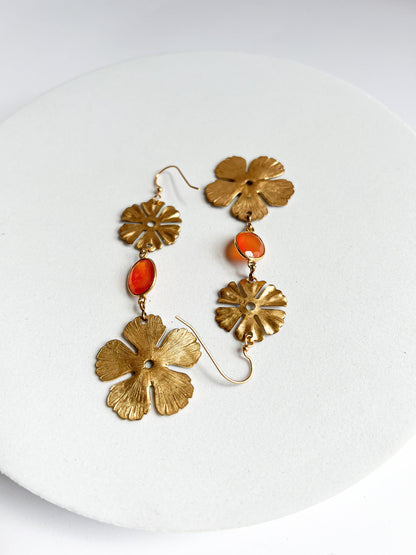 Carnelian Vintage Flower Stacked Earrings